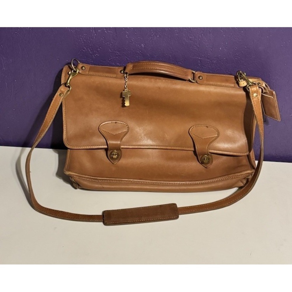 Jack Georges Turnlock Leather Briefcase Lawyers Brown Briefbag Key Laptop Coach